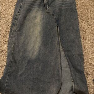 Dark Denim Maxi Skirt with Side Slit